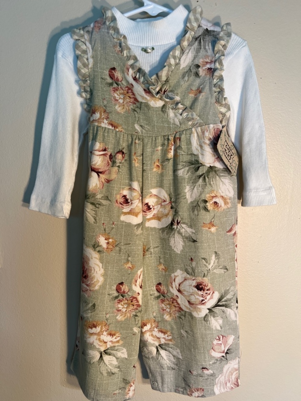 Vintage Kids Floral Ruffle Jumper with White Ribbed Top
